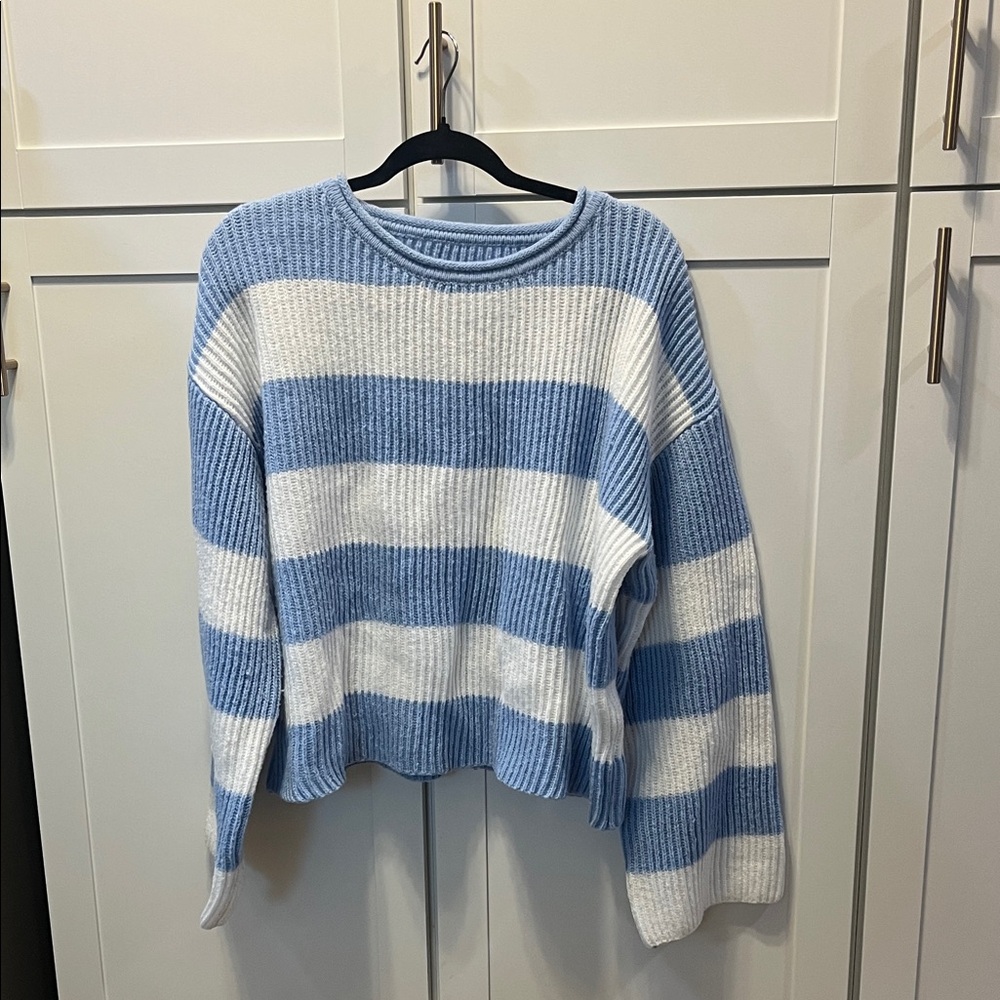Striped Blue and White Women's Crew Neck Sweater